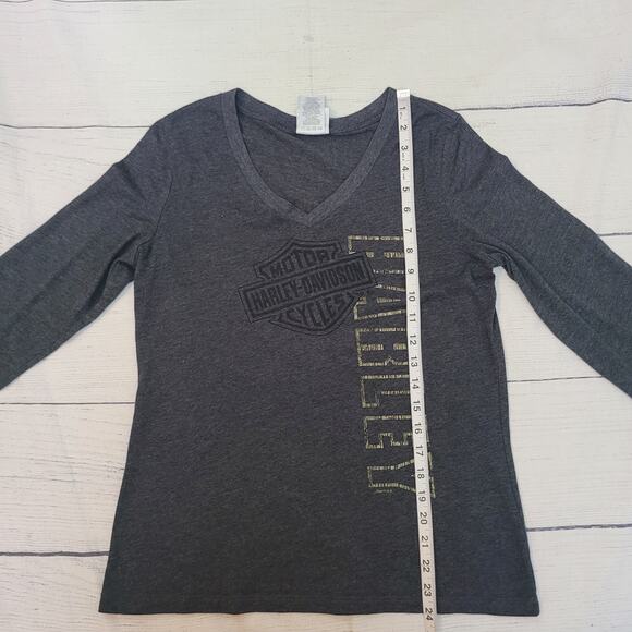 Harley-Davidson Size L Gray Long Sleeve V-Neck Duluth MN Logo Graphic Tee - Picture 5 of 10